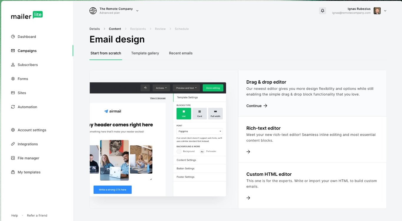 TechDogs-"Tool 3: MailerLite"-"A Screenshot Of The Dashboard Of MailerLite"