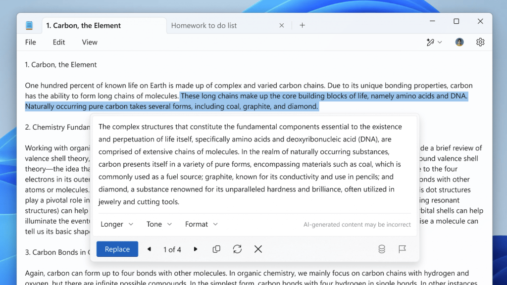TechDogs-"An Image Showing Microsoft Notepad's Generative AI Features"