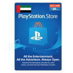 A PlayStation Store 20 USD gift card digital code displayed against a blue background with a $20 value, showcasing icons such as a game controller and headphones. The text emphasizes entertainment options available through the PlayStation Store. | TECHHAUZ.COM