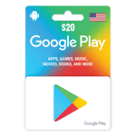 A $20 Google Play Gift Digital Code 20 USD- USA featuring a vibrant design with icons for apps, games, music, movies and more on a blue gradient background. | TECHHAUZ.COM