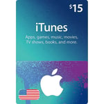 A $15 Apple Gift Card- 15 USD-USA featuring a blue to purple gradient background, white Apple logo, and an American flag icon, offering apps, games, music, movies, TV shows, books, and more. | TECHHAUZ.COM