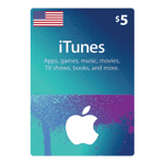 A $5 Apple Gift Card- 5 USD-USA featuring a U.S. flag at the top, with text for apps, games, music, movies, and more, and an Apple logo on a colorful, speckled background. | TECHHAUZ.COM