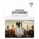 Digital gift card for PUBG-60 UC featuring an image of game characters ready for battle, with the text "60 UC," "Fast Email Delivery," and "PUBG" highlighted. | TECHHAUZ.COM