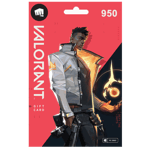 Valorant - 950 VP - MENA Region gift card featuring a stylized male character with a high-tech jacket and weapon, set against a dynamic red and gray background with Valorant logos. | TECHHAUZ.COM