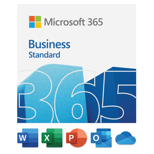 Microsoft 365 ~Business - 1 Year Subscription- USA featuring the "365" logo in large blue numerals and icons for Word, Excel, PowerPoint, and Outlook at the bottom. | TECHHAUZ.COM