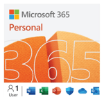 Microsoft 365 Personal - 1 Year Subscription- USA promotional image featuring the logo and icons for Word, Excel, PowerPoint, and other apps on a vivid orange background. | TECHHAUZ.COM