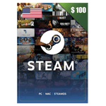 A Steam- 100 USD- USA gift card decorated with various game cover arts and the Steam logo in the center, compatible with PC, Mac, and SteamOS. | TECHHAUZ.COM