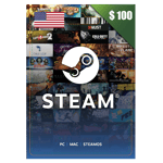 A Steam- 100 USD- USA gift card decorated with various game cover arts and the Steam logo in the center, compatible with PC, Mac, and SteamOS. | TECHHAUZ.COM