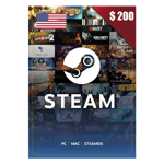 A Steam- 200USD- USA gift card, overlaid on a collage of various game graphics such as Bioshock and Call of Duty, compatible with PC, Mac, and SteamOS. | TECHHAUZ.COM