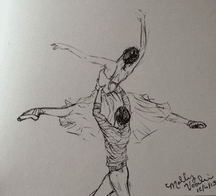 tranh vẽ ký họa một cặp đôi đang múa ballet