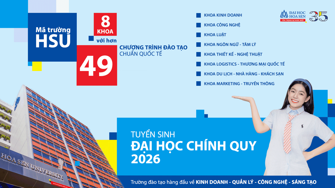 Trường Đại học Hoa Sen tiếp tục tuyển khối C00 đối với 37 chương trình đào tạo năm 2026