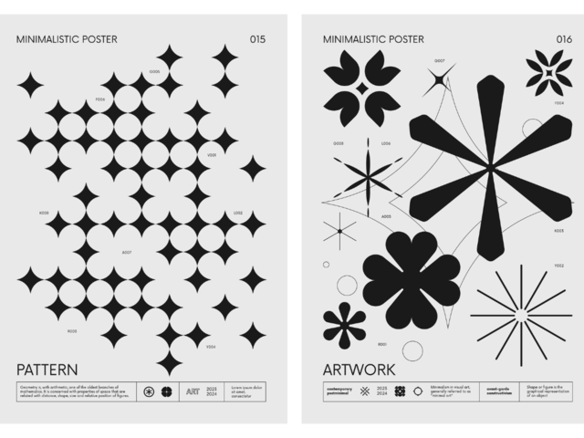 Bên trái: Poster tối giản với pattern. Bên phải: Poster tối giản với artwork