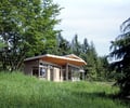 Preview of Bruckner Residence - Image 6: Building, Cottage, House, Housing, Flora, Forest, Land, Nature, Outdoors, Plant, Rainforest, Tree, Vegetation, Conifer, roof extension, exterior glass.