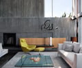 Preview of Graham Residence - Image 23: Horseshoe, Toilet, Indoors, Interior Design, Room, Furniture, Studio Couch, Concrete wall, Fireplace.