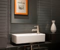 Preview of Market Condo - Image 14: Bathroom, Indoors, Interior Design, glass tile, powder room, vanity, plumbing, steel shelf, Sink, Tile, Condominium.