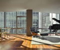 Preview of Millennium Tower Condo - Image 12: Apartment, Building, Housing, Indoors, Loft, Leisure Activities, Music, Musical Instrument, Piano, Plywood, Wood, Dining Table, Furniture, Table, wood floor, condo, exterior glass.