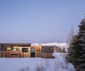 Preview of Sun Valley Fireweed - Image 1: corten, modern design, large windows, flat roof, snow landscape, minimalist, multi-level, natural elements, secluded location, geometric shapes, cantilever, metal facade, contemporary architecture.