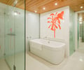 Preview of The Gym - Image 12: Bathtub, Tub, Bathroom, Indoors, Interior Design, Room, terrazzo, wood ceiling, art, shower.