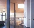 Preview of Tobias Residence - Image 7: Door, Sliding Door, Corridor, structure steel, wood ceiling, concrete floor, great room.