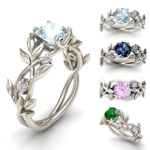 Women's Leaf Shaped Ring with Crystals
