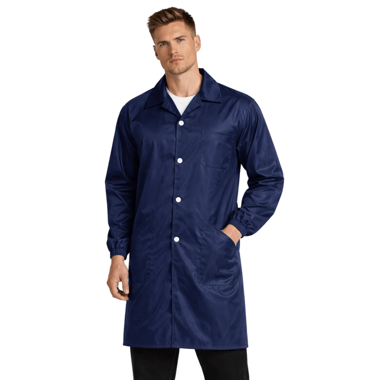 BATA ANTIESTATICO INDUSTRIAL ESD COLOR AZUL MARINO