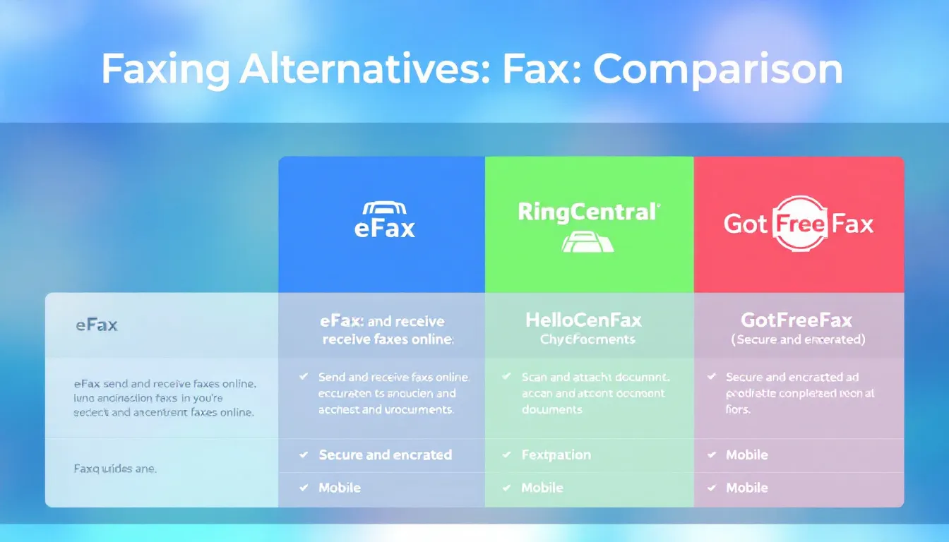 Comparison of alternatives to Gmail for faxing services.