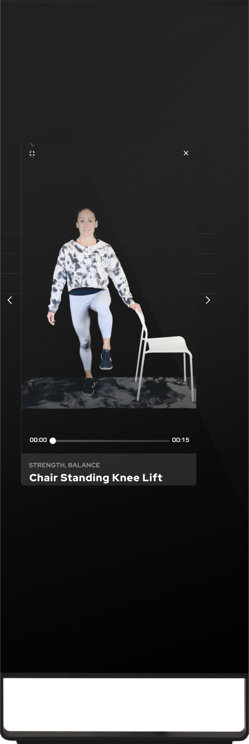 Chair Standing Knee Lift demonstration shown on the Circolo Mirror.
