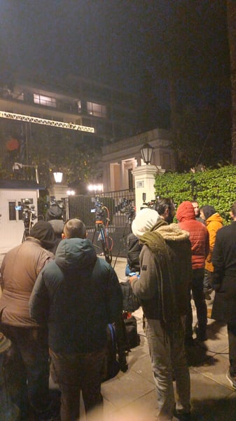 Media awaiting for the exit of the farmers after their meeting with the Greek Prime Minister at Maximou.