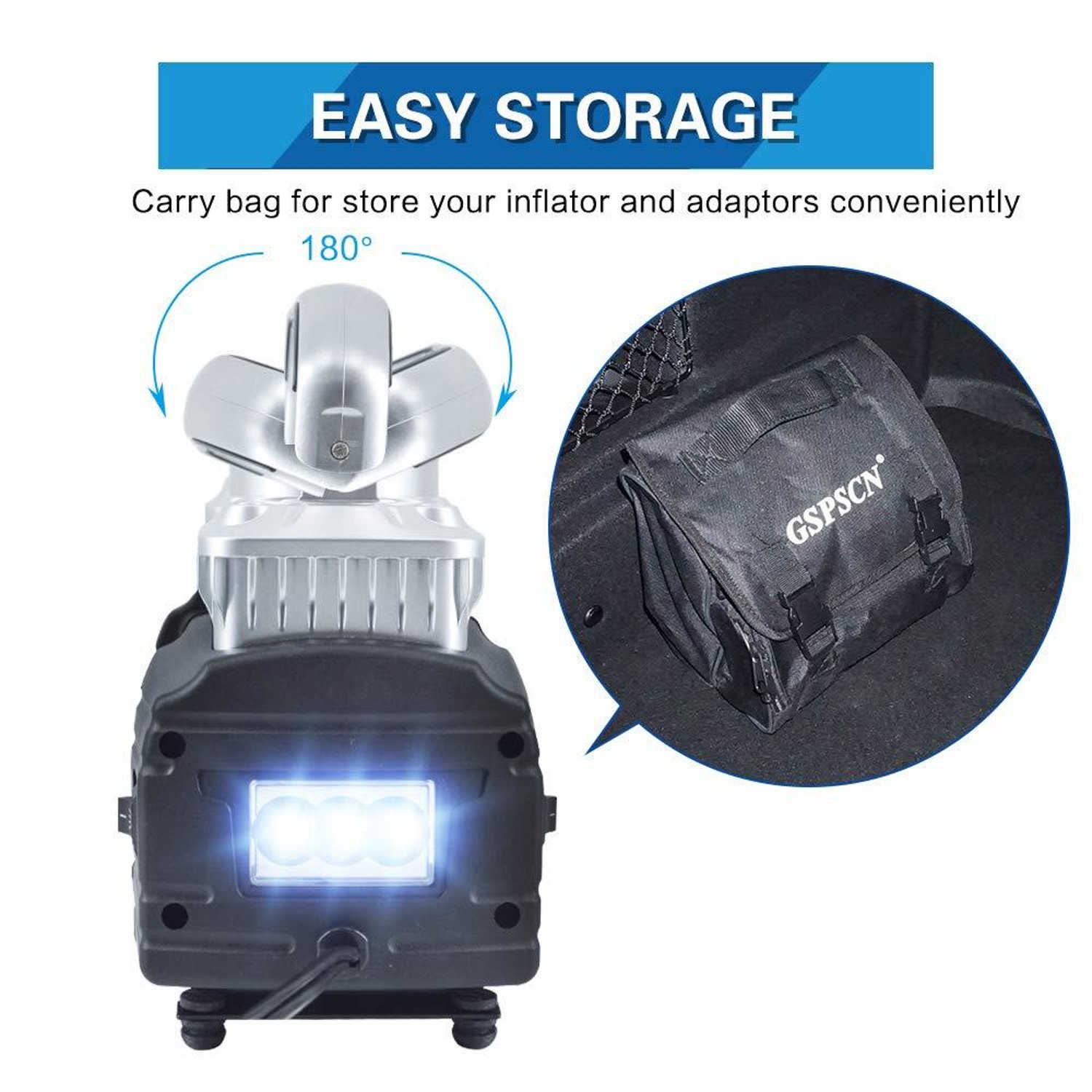 GSPSCN Silver Dual Cylinder 12V Air Compressor Pump 150 PSI with LED