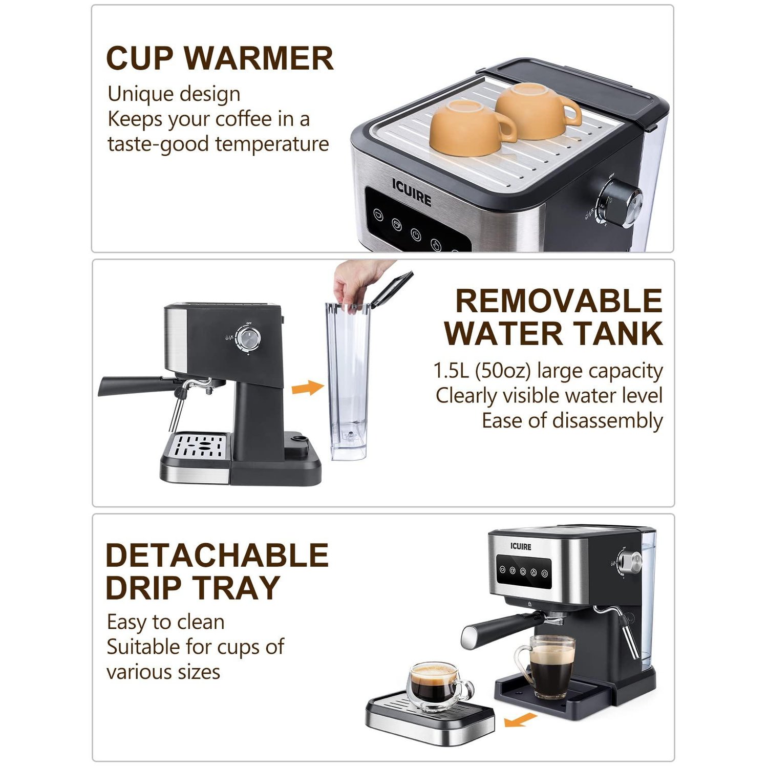 ICUIRE Espresso Machine with Milk Frother