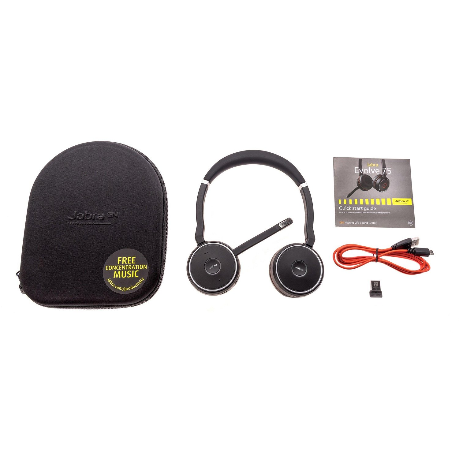 Jabra Evolve 75 UC Stereo Wireless Bluetooth Headset / Music Headphones  Including Link 370 (U.S. Ret | DS