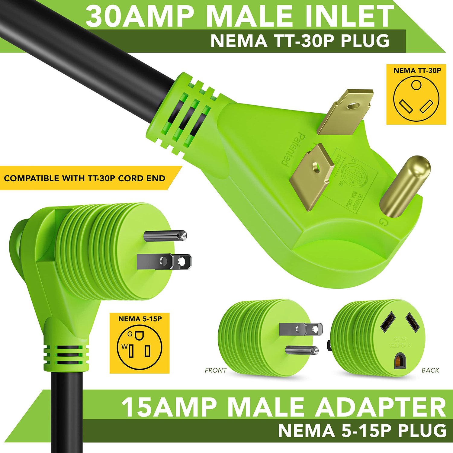 Leisure Cords 15 Amp to 30 Amp RV Generator Plug Adapter