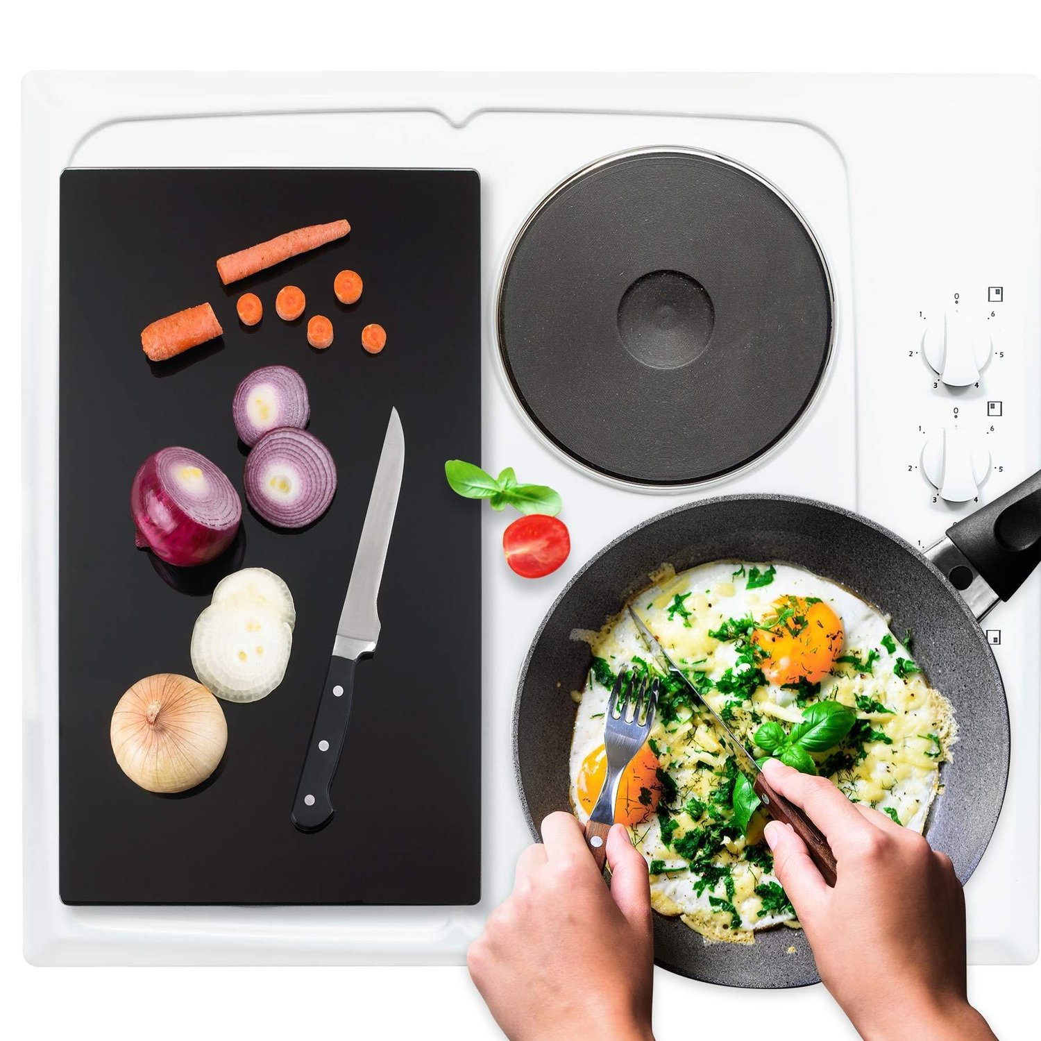 Multipurpose Tempered Glass Black Stove Cover & RV Cutting Board