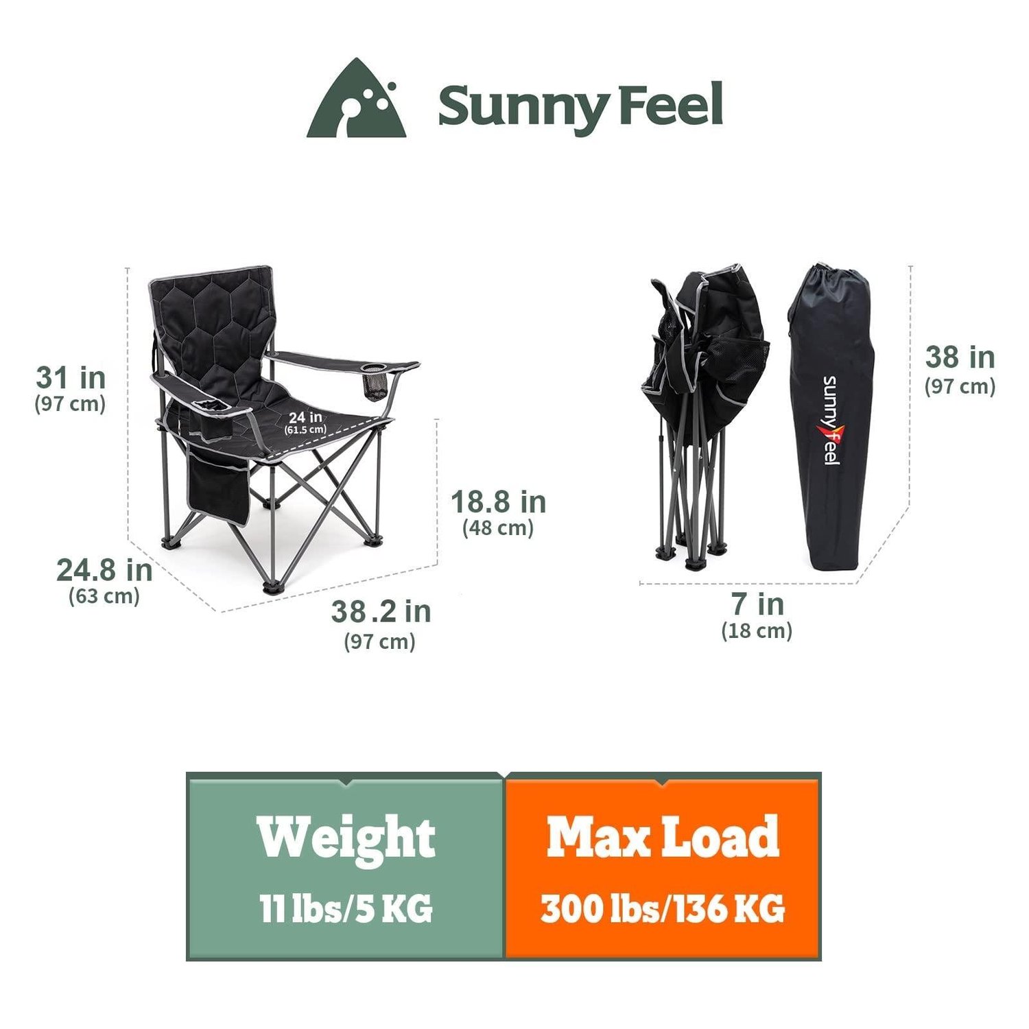 Sunnyfeel XL Oversized Camping Chair for Adults Heavy Duty Big Tall 500