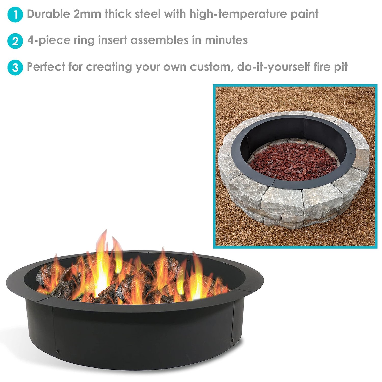 Sunnydaze Outdoor Fire Pit Ring Insert Heavy Duty 2mm Thick Steel
