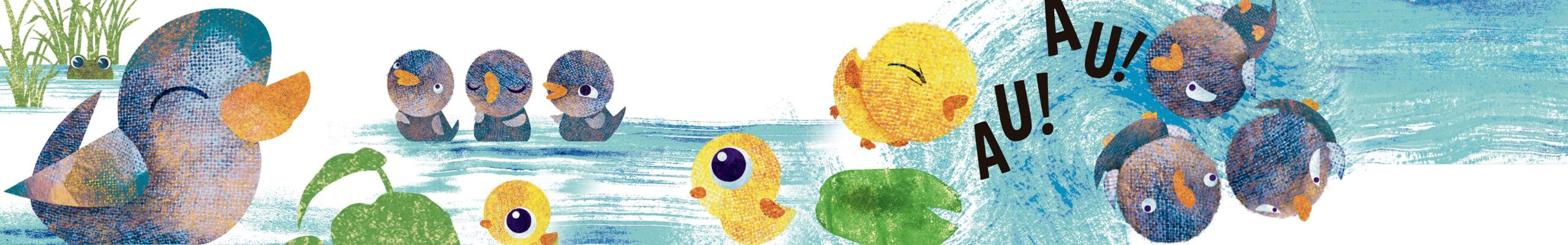 banner livro o patinho esquisito desenho de patinhos no lago com sua mae enquanto um deles late au au scaled