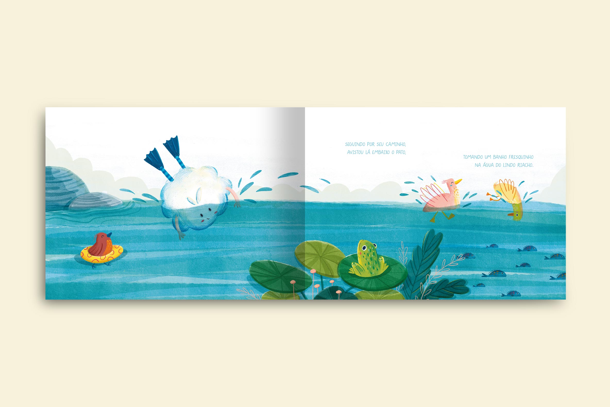 a nuvem mergulando em um lindo riacho avistou alguns patos tomando um banho fresquinho em companhia de um sapo livro o passeio da nuvem colecao brasilidades