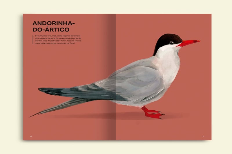andorinha do artico pousada em fundo vermelho livro viajantes colecao animais maravilhosos