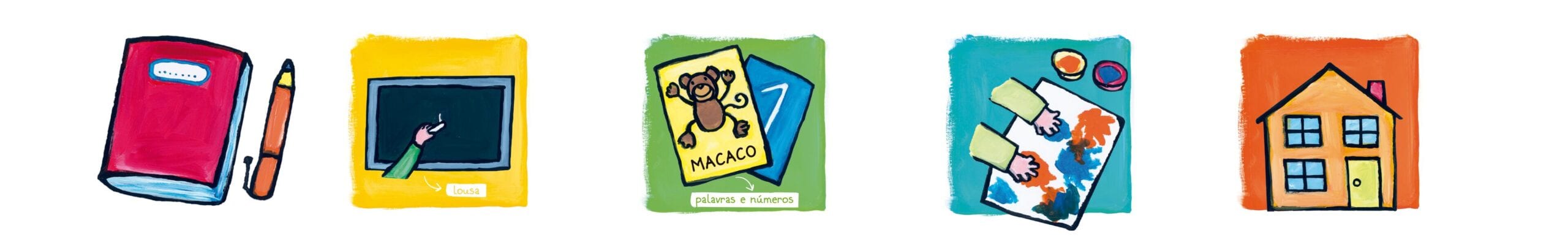 banner o que fazem os professores livro com caneta lousa com giz cartinhas com palavras e numeros pintura com as maos casa em desenho scaled