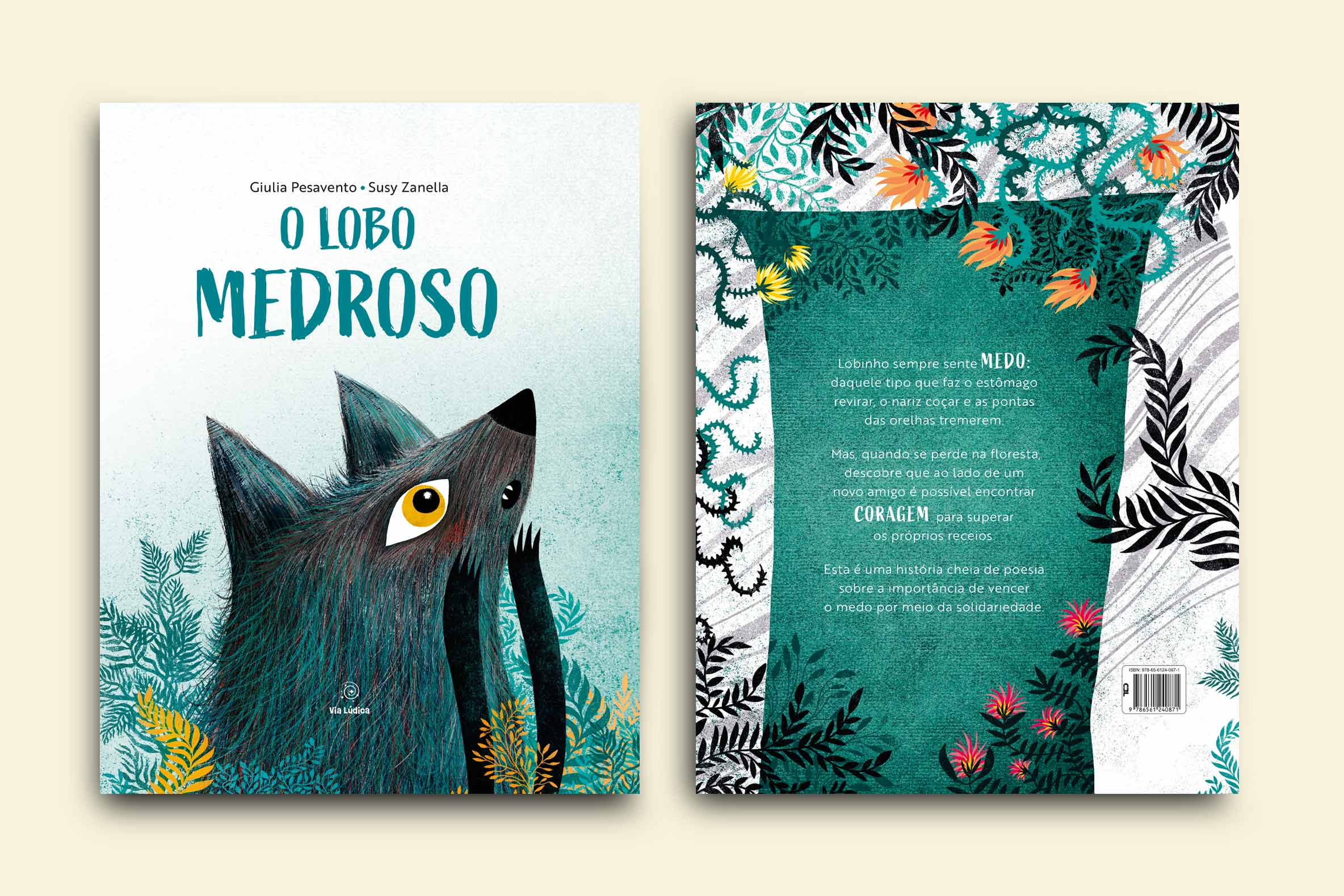 capa livro o lobo medroso colecao emocoes lobo escondindo no mato na floresta via ludica