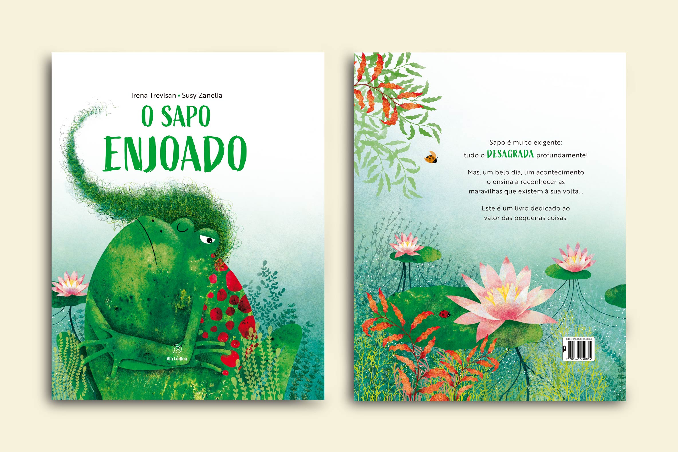 capa livro o sapo enjoado colecao emocoes um sapo verde no pantano azul com cara de desconfiado via ludica