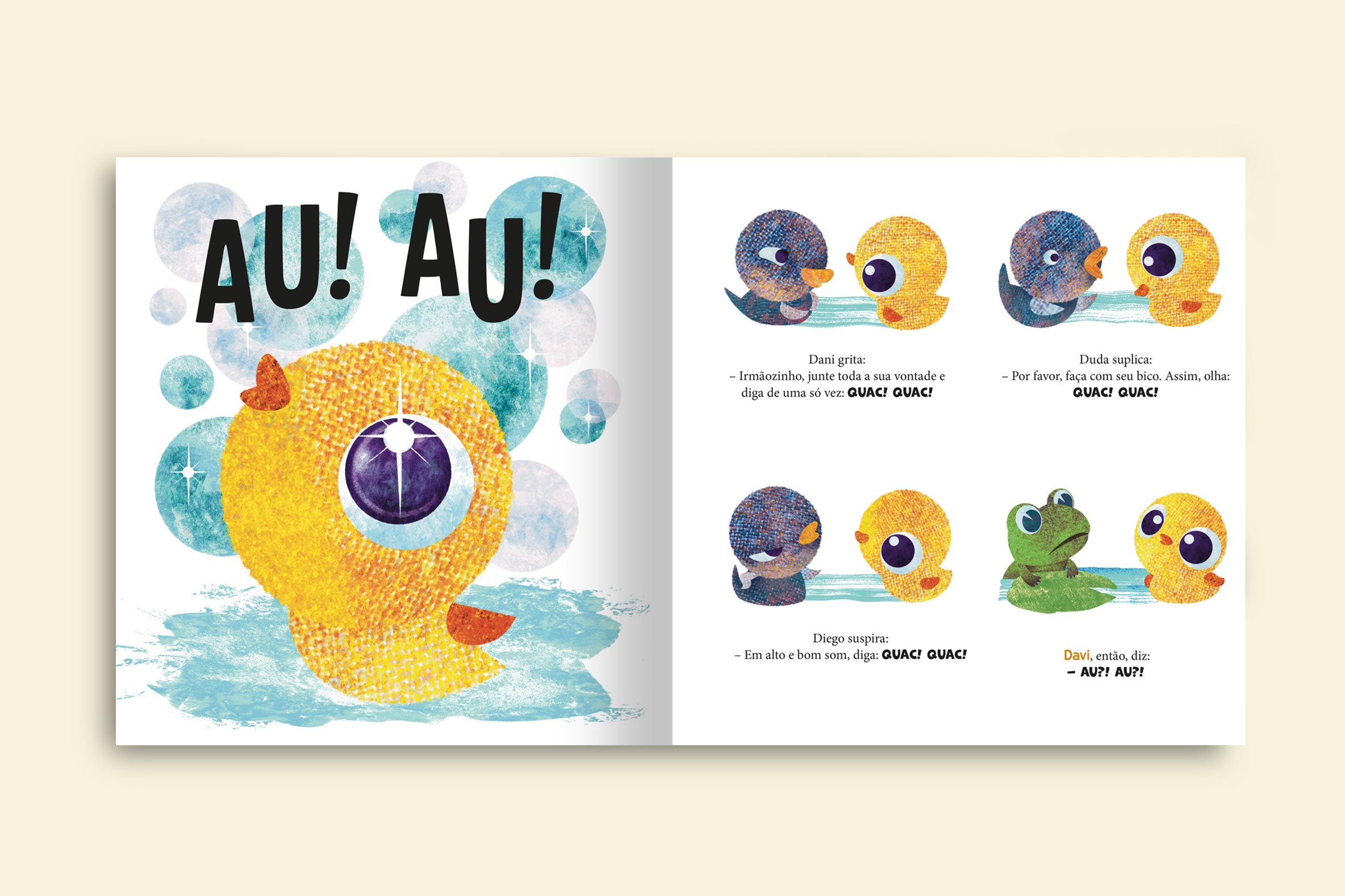 mas um dos patinhos nao fazia o mesmo som de quac quac e sim au au e ninguem entendia o motivolivro o patinho esquisito colecao avulsa
