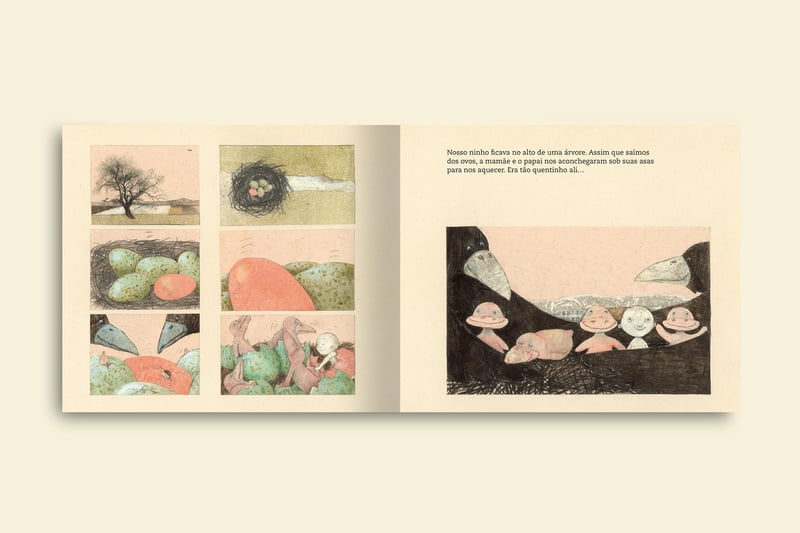 nosso ninho ficava no alto de uma arvore e assim que saimos dos ovos mamae e papai nos aqueciam em duas asas quentinhas livro o corvo rosa colecao avulsa
