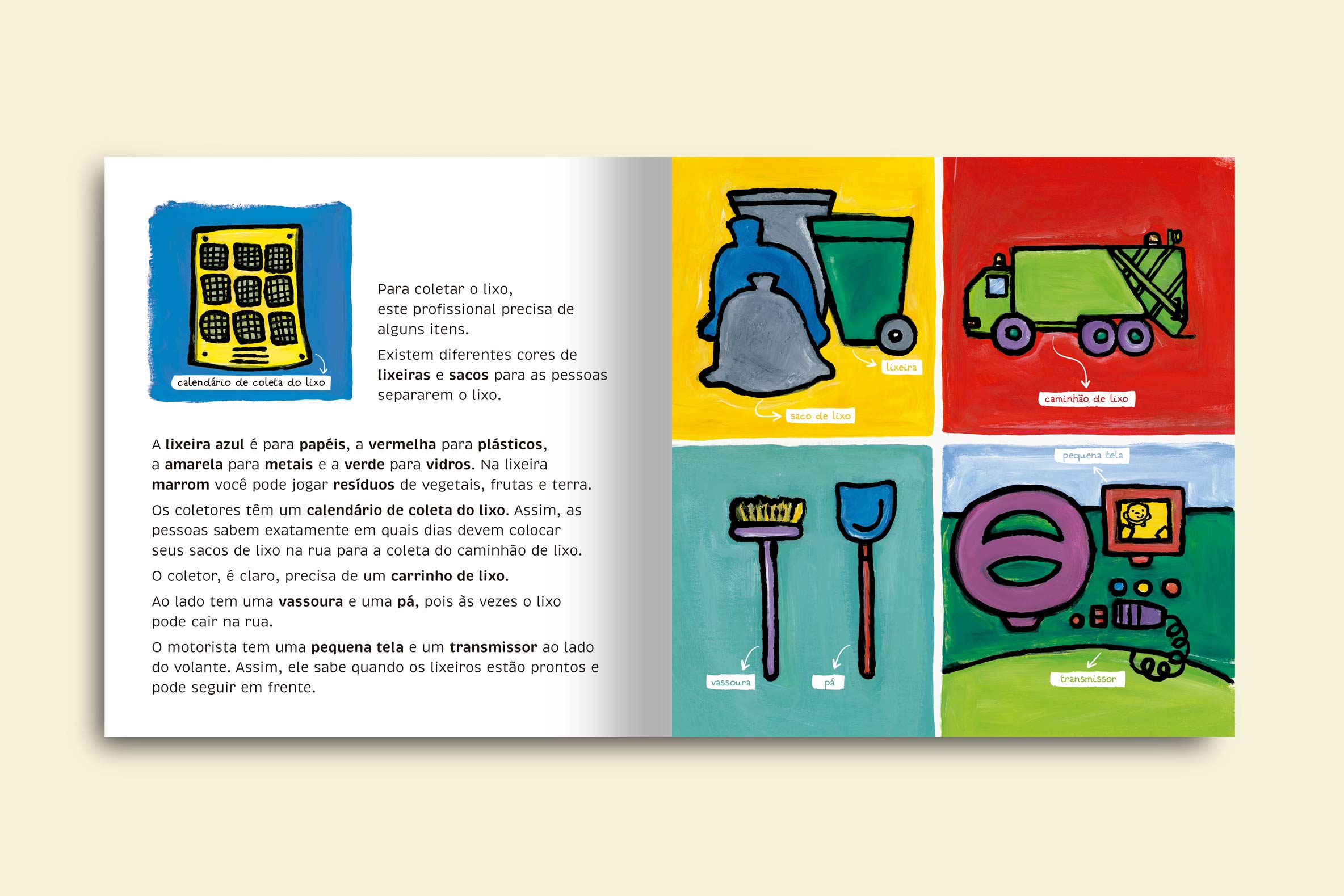 para o trabalho ele precisa de calendario de coleta de lixo caminhao saco de lixo lixeira pa e vassoura livro o que fazem os coletores de lixo colecao profissoes