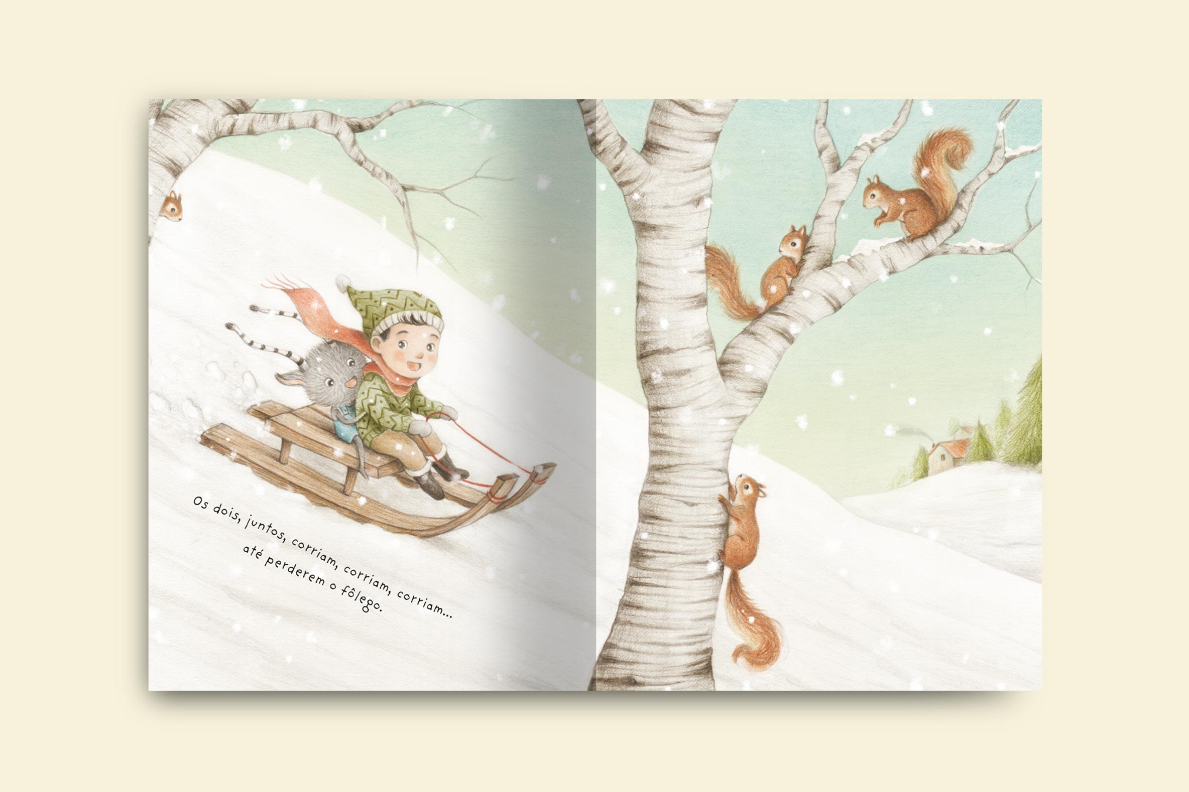 teo encontrou um amigo e esta feliz descendo uma montanha de neve com ele livro quando chove dentro colecao avulsa