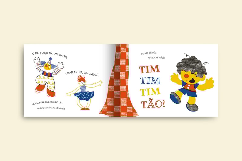 um palhaco saltando ao lado de uma bailarina fazendo um saute nino dancando e cantando livro nino colecao brasilidades