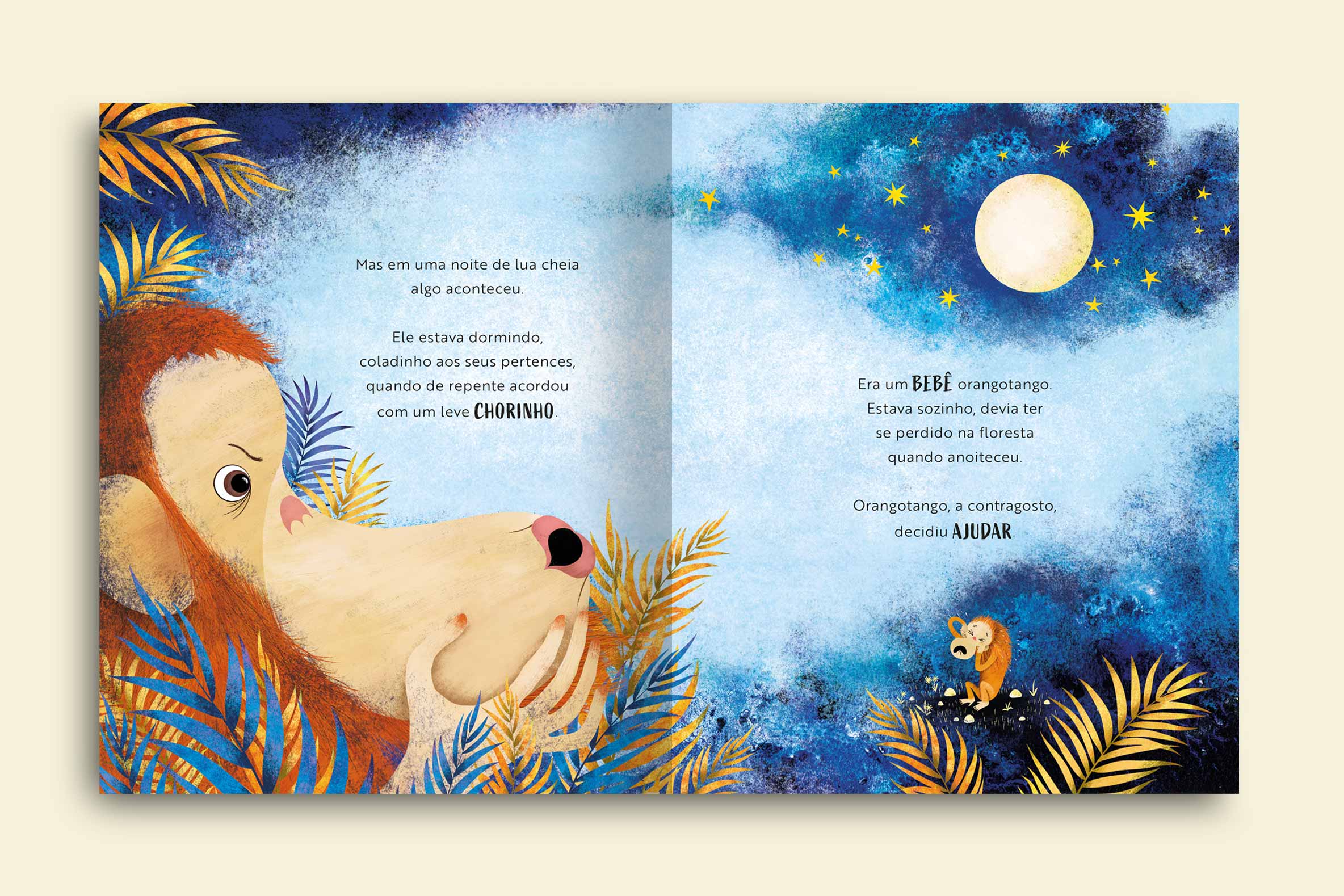 uma noite de lua cheia ele acordou de repente com um leve chorinho viu um bebe orangotango e decidiu ajudar a contragosto livro o orangotango ciumento colecao emocoes