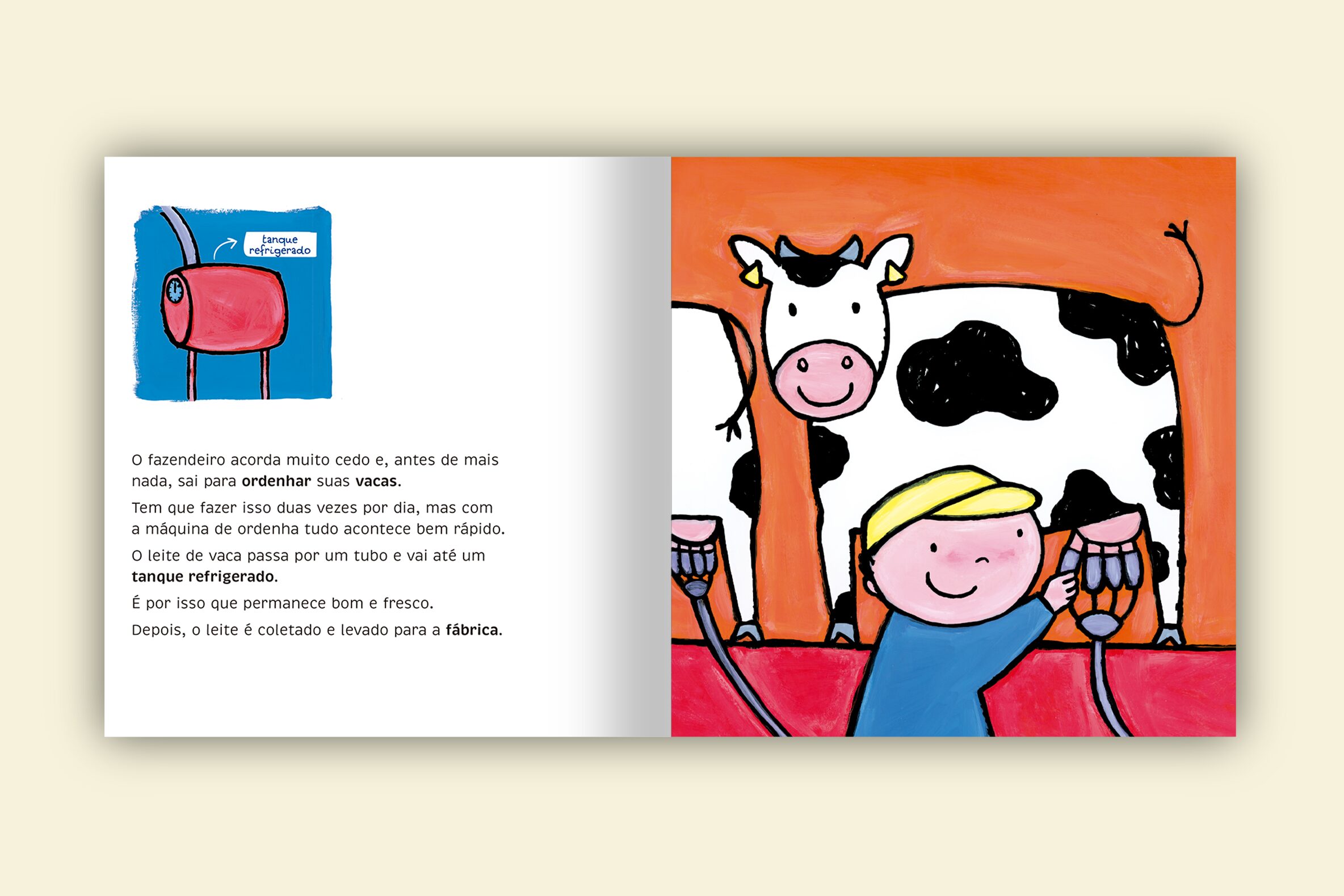 vacas comem grama seca milho e graos fazendeiro ordenha o leite da vaca livro o que fazem os fazendeiros colecao profissoes