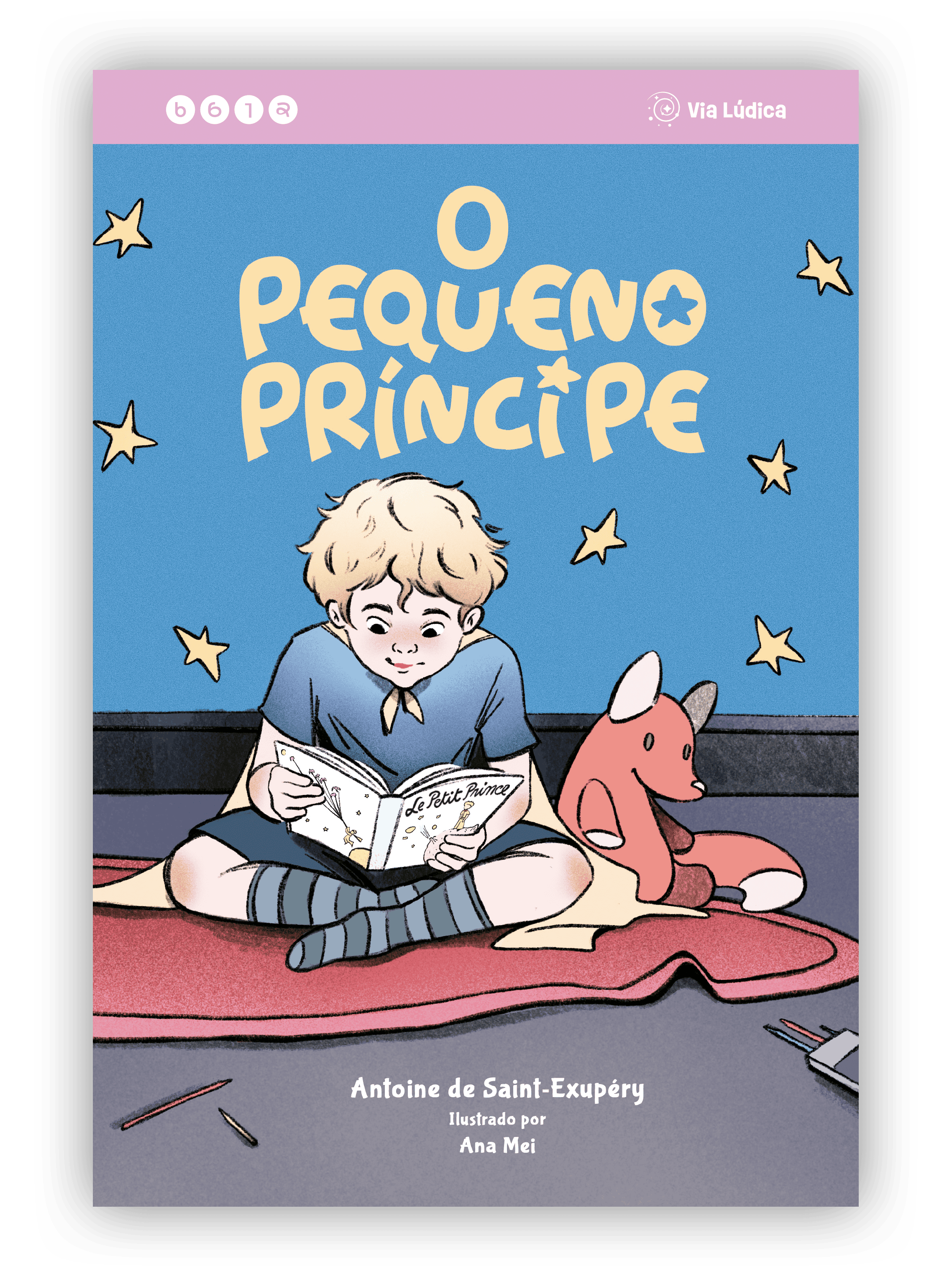capa o pequeno principe colecao avulsa o pequeno principe lendo o seu livro ao lado da raposa em pelucia via ludica