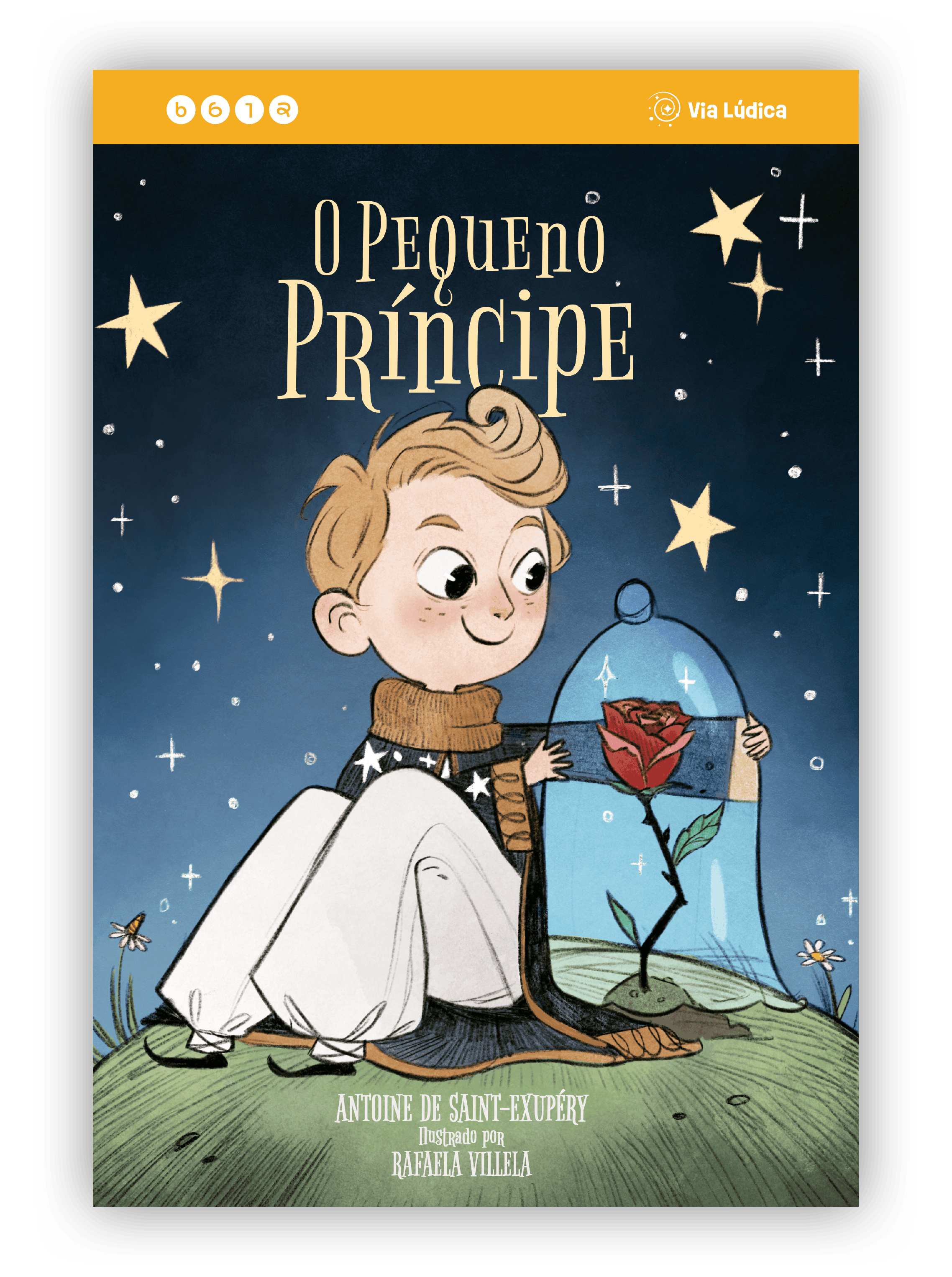 capa o pequeno principe colecao avulsa o pequeno principe segurando uma protecao de vidro ao redor da rosa via ludica